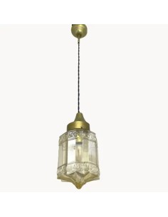 Vintage pendant lamp with amber glass lampshade - Gareth
