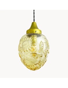 Vintage ceiling lamps with flowered amber glass lampshade...