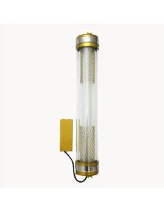 lámpara de pared vintage fabricada con tubo de cristal transparente con dos mallas metálicas