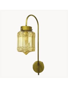 Vintage wall sconce with amber glass lampshade - Gareth