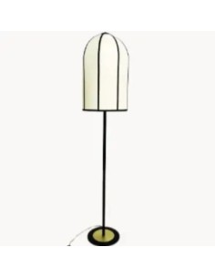 Lámpara de pie vintage en acabado negro mate y cúpula de lino blanco con ribete negro de Luz Vintage