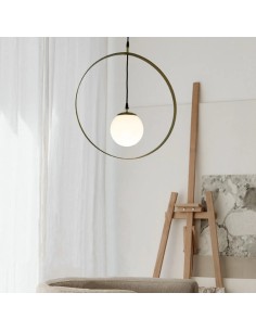 Pendant lamp with suspended circle and vintage light opal glass ball 2