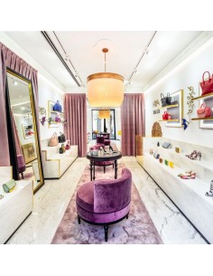 vintage lamp made from a metal ring with four circles of beige fabric fringes 2