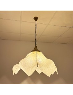 Vintage style ceiling lamp with beige pleated fabric shade