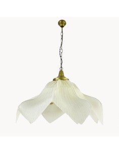 Ceiling lamp with flower design and beige pleated fabric shade