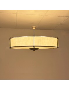 Lámpara de techo circular vintage con estructura de latón y pantalla de lino beige para decoración clásica 2