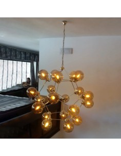 decorative vintage style ceiling pendant lamp with atom shape and several opal white effect glass balls 2