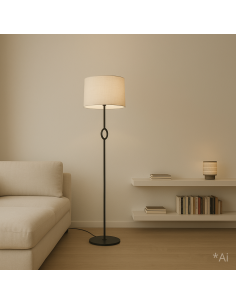 Vintage floor lamp with vintage light shade in toasted linen coloured fabric 2