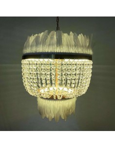 Fabien ceiling lamp Ø60cm with white feathers and crystals 2