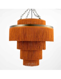 Lámpara colgante de flecos terracota en latón y textil Luz Vintage