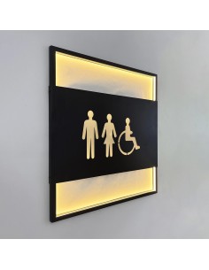 Modern signage sign with illuminated pictograms for accessible bathrooms
