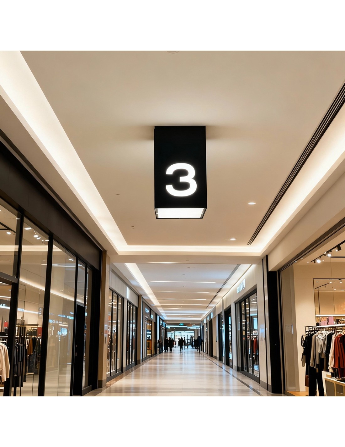 Plafón de señalética para centros comerciales y oficinas