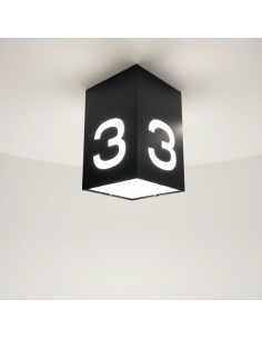 Black metal ceiling light with illuminated numbers 2