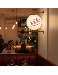 Rótulo redondo retro iluminado con soporte metálico 2