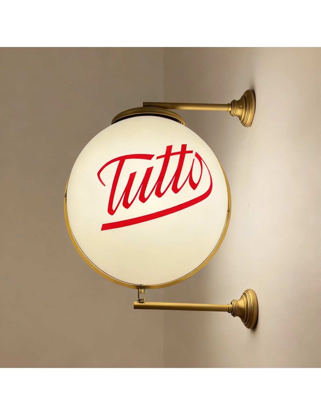 Rótulo redondo retro iluminado con soporte metálico