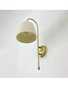 Vintage wall light with brass arm and fabric shade