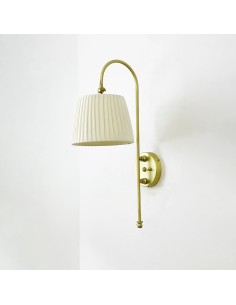 Vintage wall light with brass arm and fabric shade 2