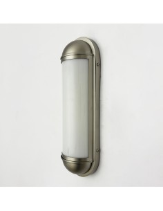 Brushed nickel finish wall light in modern style.