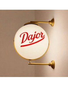 Rótulo redondo retro iluminado con soporte metálico