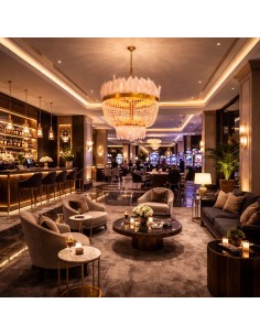 Lámpara de techo Fabien Ø60cm con plumas blancas y cristales 2