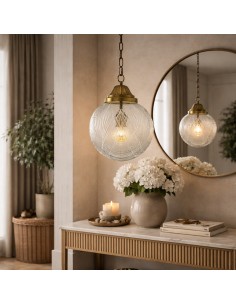 lámpara de techo vintage con esfera de cristal transparente tallada 2