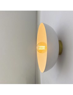 Front view of the Verona wall light, featuring a white metal circular shade and a decorative E27 bulb as the focal point. 2