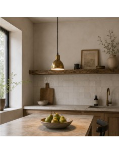 lámparas de cocina industriales con pantalla de metal efecto latón envejecido 2
