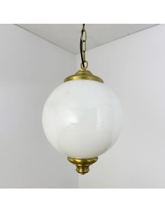 Vintage pendant lamp with an opal glass globe.