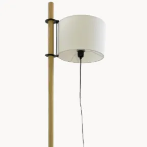 Wood vintage floor lamp with fabric lampshade - Elín