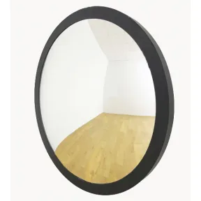 espejo con forma circular y marco de metal efecto negro envejecido