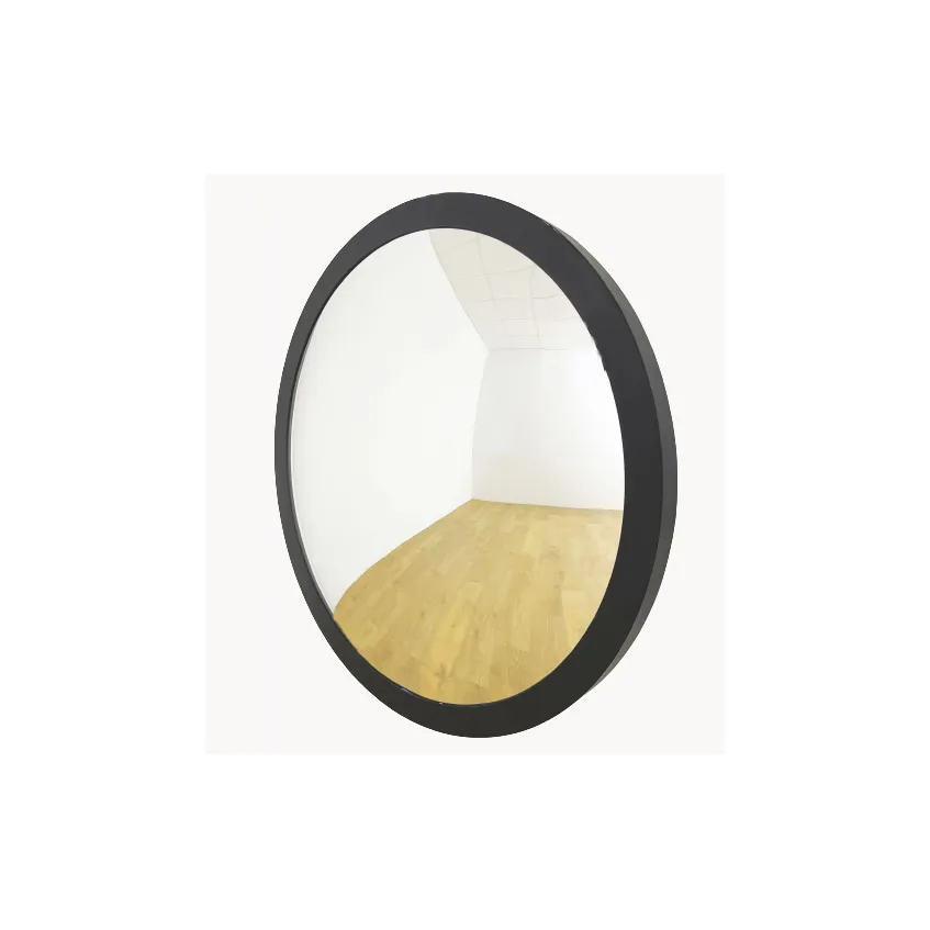 espejo con forma circular y marco de metal efecto negro envejecido