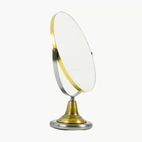 espejo de mesa luz vintage con estructura metálica de color níquel mate y latón envejecido