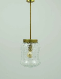 ceiling lamp with metal stem finished in aged brass effect and carved glass lampshade 2