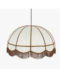 lámpara vintage con pantalla de lino en forma de cúpula y fleco color marrón